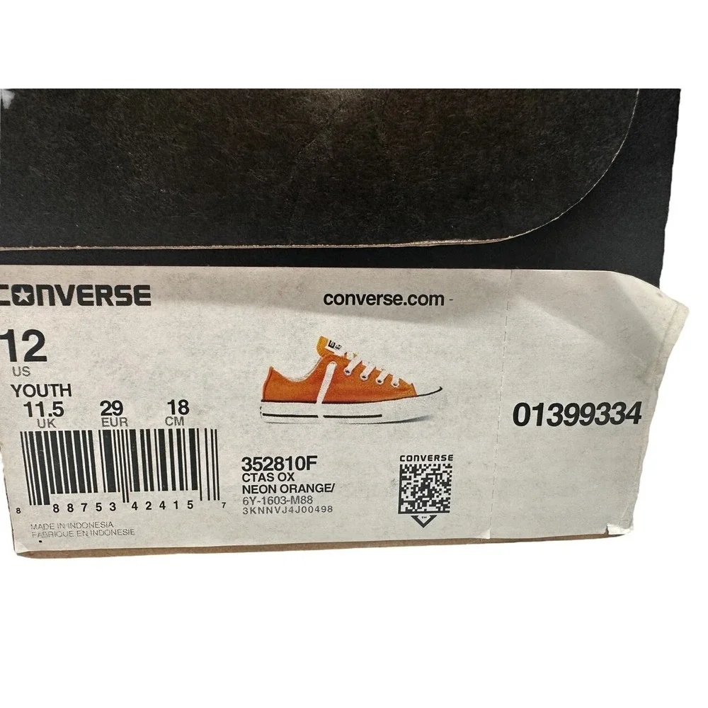 Rare! CONVERSE ALL STAR~Bright NEON Orange & White‎ / Size: 12 Youth